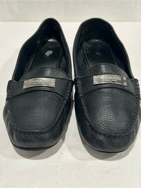 Coach Fredrica Leather Black Pebble Flat Soft Loafers Size 6.5B Driving Shoes